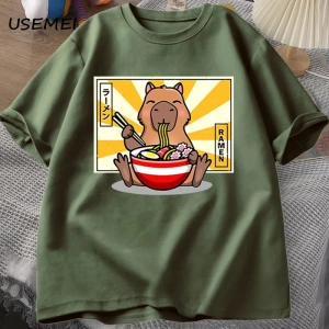 Capybara pamuklu t-shirt rahat erkek giysileri boy kısa kollu Tees yaz japon Streetwear 90s h 2865