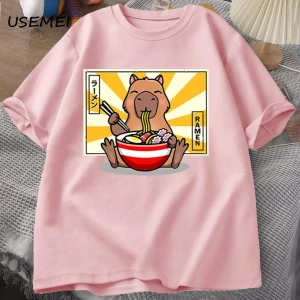 Capybara pamuklu t-shirt rahat erkek giysileri boy kısa kollu Tees yaz japon Streetwear 90s h