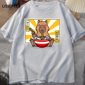 Capybara pamuklu t-shirt rahat erkek giysileri boy kısa kollu Tees yaz japon Streetwear 90s h