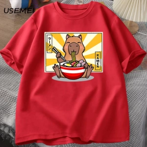Capybara pamuklu t-shirt rahat erkek giysileri boy kısa kollu Tees yaz japon Streetwear 90s h