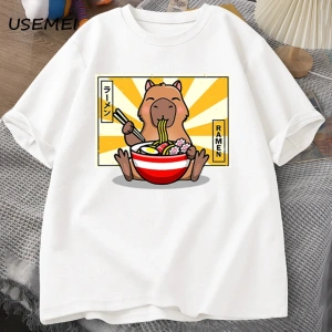 Capybara pamuklu t-shirt rahat erkek giysileri boy kısa kollu Tees yaz japon Streetwear 90s h