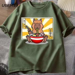 Capybara pamuklu t-shirt rahat erkek giysileri boy kısa kollu Tees yaz japon Streetwear 90s h