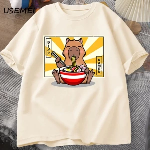 Capybara pamuklu t-shirt rahat erkek giysileri boy kısa kollu Tees yaz japon Streetwear 90s h