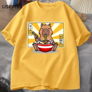 Capybara pamuklu t-shirt rahat erkek giysileri boy kısa kollu Tees yaz japon Streetwear 90s h