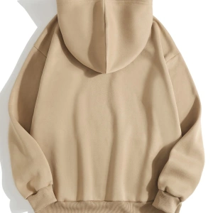 Cartoon And Korean Letter Graphic Drawstring Lined Hoodie Bej