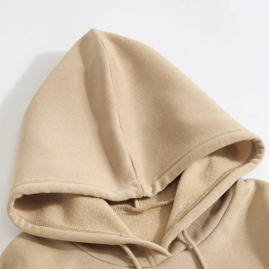 Cartoon And Korean Letter Graphic Drawstring Lined Hoodie Bej