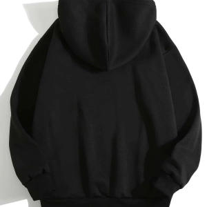 Cartoon And Korean Letter Graphic Drawstring Lined Hoodie Siyah