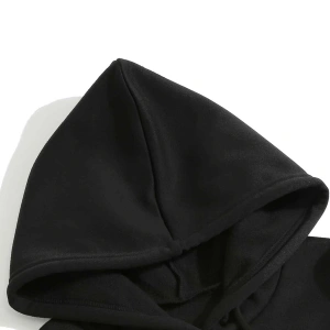 Cartoon And Korean Letter Graphic Drawstring Lined Hoodie Siyah