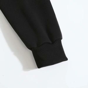 Cartoon And Korean Letter Graphic Drawstring Lined Hoodie Siyah