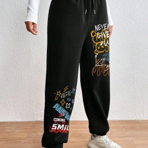 Cartoon & Graphic Drawstring Waist 4 Mevsim Eşofman