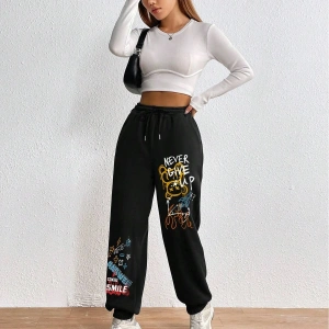 Cartoon & Graphic Drawstring Waist 4 Mevsim Eşofman