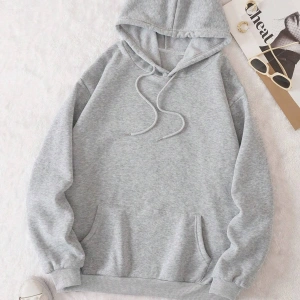 Cartoon & Letter Graphic Drawstring Lined Hoodie Gri
