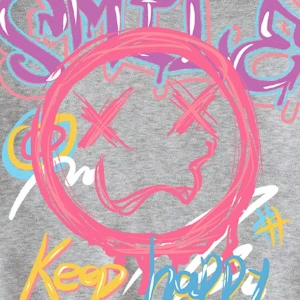 Cartoon & Letter Graphic Drawstring Lined Hoodie Gri