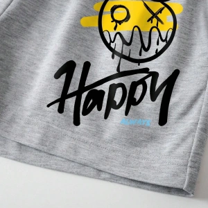 Cartoon & Letter Graphic Drawstring Waist Şort