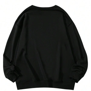 Cartoon & Letter Graphic Drop Shoulder Pullover Siyah