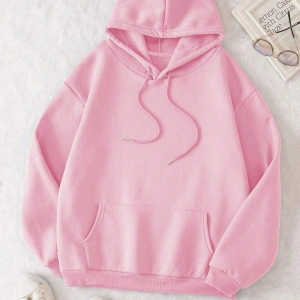 Cartoon & Slogan Graphic Drawstring Lined Hoodie Pembe
