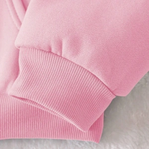 Cartoon & Slogan Graphic Drawstring Lined Hoodie Pembe