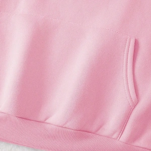 Cartoon & Slogan Graphic Drawstring Lined Hoodie Pembe