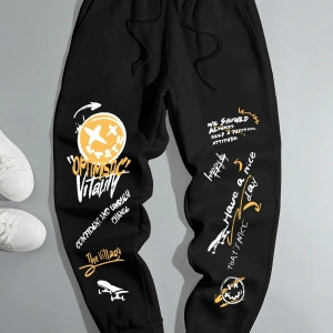 Cartoon & Slogan Graphic Drawstring Waist Eşofman Altı