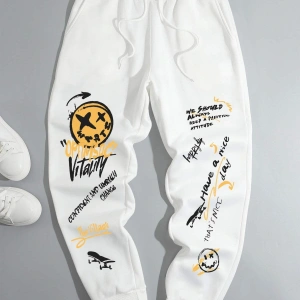 Cartoon & Slogan Graphic Drawstring Waist Eşofman Altı