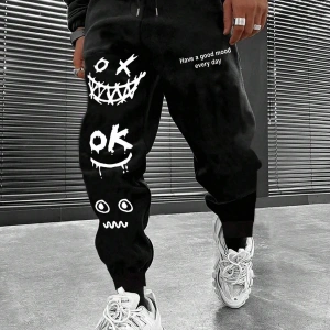 Cartoon & Slogan Graphic Drawstring Waist Eşofman Altı