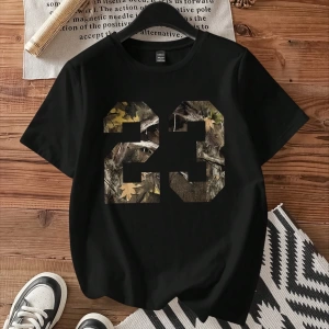 Casual Cheetah Desenli ve Kiraz Grafikli Yuvarlak Yaka Kısa Kollu Dar Kesim Kadın Ti