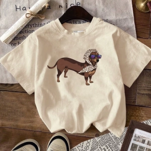 Casual Dog Grafik Baskılı Slim Fit Yuvarlak Yaka Kısa Kollu Büyük Beden Kadın Tişört