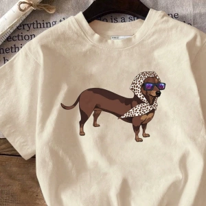 Casual Dog Grafik Baskılı Slim Fit Yuvarlak Yaka Kısa Kollu Büyük Beden Kadın Tişört