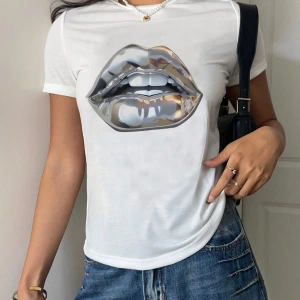 Casual Loose Dachshund Baskılı Yuvarlak Yaka Kısa Kollu Kadın Tişörtü, Yaz İçin Uygu