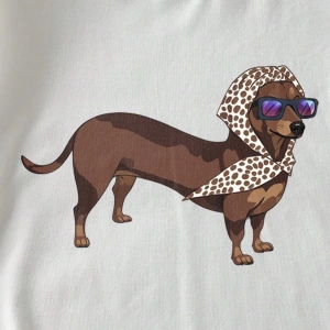 Casual Loose Dachshund Baskılı Yuvarlak Yaka Kısa Kollu Kadın Tişörtü, Yaz İçin Uygu