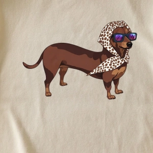 Casual Loose Dachshund Baskılı Yuvarlak Yaka Kısa Kollu Kadın Tişörtü, Yaz İçin Uygu