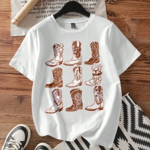 Casual Loose Dokuz Kareli Izgara Desen Yuvarlak Yaka Kısa Kollu Kadın Tişörtü, Y