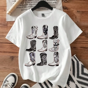 Casual Loose Dokuz Kareli Izgara Desen Yuvarlak Yaka Kısa Kollu Kadın Tişörtü, Y