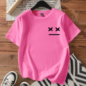 Casual Loose Fit Kısa Kollu Kadın Tişörtü İfade Baskılı, Yaz İçin Uygun