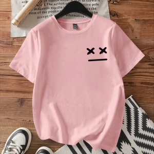 Casual Loose Fit Kısa Kollu Kadın Tişörtü İfade Baskılı, Yaz İçin Uygun