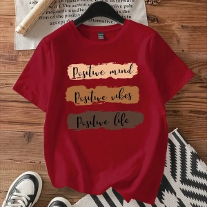 Casual Loose Grafik Baskılı Yuvarlak Yaka Kısa Kollu Kadın Tişörtü, Yazlık Kazak İçi