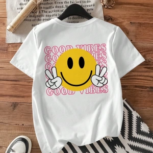 Casual Loose Lattice Bow Decor Yuvarlak Yaka Kısa Kollu Tişört Kadınlar İçin, Pamuk