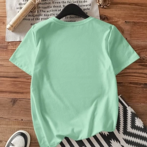 Casual Loose Lattice Bow Decor Yuvarlak Yaka Kısa Kollu Tişört Kadınlar İçin, Pamuk