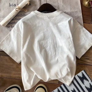 Casual Loose Leaf Desen Yuvarlak Yaka Kısa Kollu Kadın Tişörtü, Sokak %34 Pamuk, Yaz