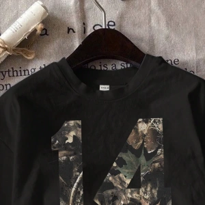 Casual Loose Leaf Desen Yuvarlak Yaka Kısa Kollu Kadın Tişörtü, Sokak %34 Pamuk, Yaz
