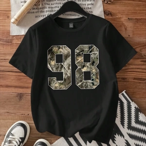 Casual Loose Leaf Desen Yuvarlak Yaka Kısa Kollu Kadın Tişörtü, Yaz İçin Uygun