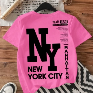 Casual Loose NY Grafik Yuvarlak Yaka Kısa Kollu Tişört Kadınlar İçin, Yaz İçin Uygun