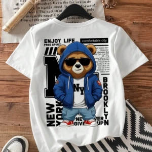 Casual Loose NY Grafik Yuvarlak Yaka Kısa Kollu Tişört Kadınlar İçin, Yaz İçin Uygun