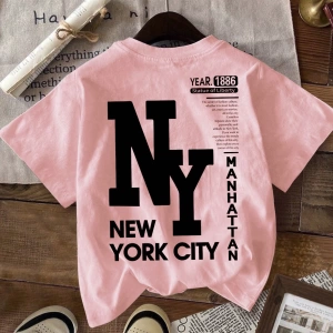 Casual Loose NY Grafik Yuvarlak Yaka Kısa Kollu Tişört Kadınlar İçin, Yaz İçin Uygun
