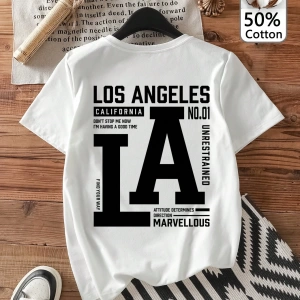 Casual Loose NY Grafik Yuvarlak Yaka Kısa Kollu Tişört Kadınlar İçin, Yaz İçin Uygun