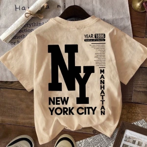 Casual Loose NY Grafik Yuvarlak Yaka Kısa Kollu Tişört Kadınlar İçin, Yaz İçin Uygun