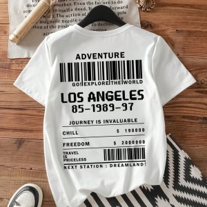 Casual Loose NY Grafik Yuvarlak Yaka Kısa Kollu Tişört Kadınlar İçin, Yaz İçin Uygun