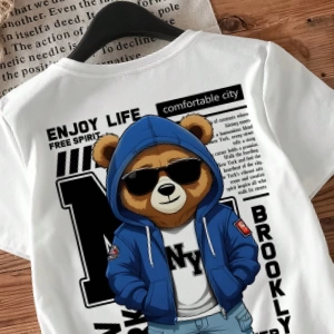Casual Loose NY Grafik Yuvarlak Yaka Kısa Kollu Tişört Kadınlar İçin, Yaz İçin Uygun