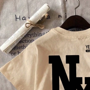 Casual Loose NY Grafik Yuvarlak Yaka Kısa Kollu Tişört Kadınlar İçin, Yaz İçin Uygun