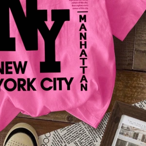 Casual Loose NY Grafik Yuvarlak Yaka Kısa Kollu Tişört Kadınlar İçin, Yaz İçin Uygun